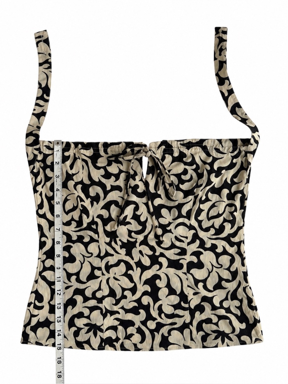 Ann Taylor Petites Halter Top 0P Black Cream Damask Baroque Print Tie Neck - Picture 10 of 13